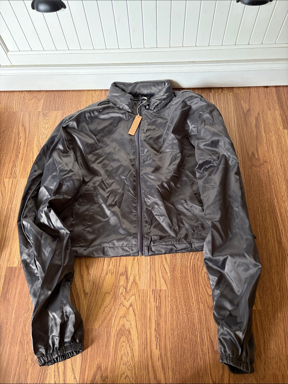 SKIMS Black Shiny Zip Bomber Jacket